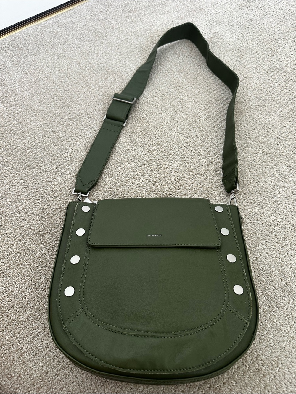 Hammitt Olive Green Leather Studded Saddle Bag - Picture 2 of 8